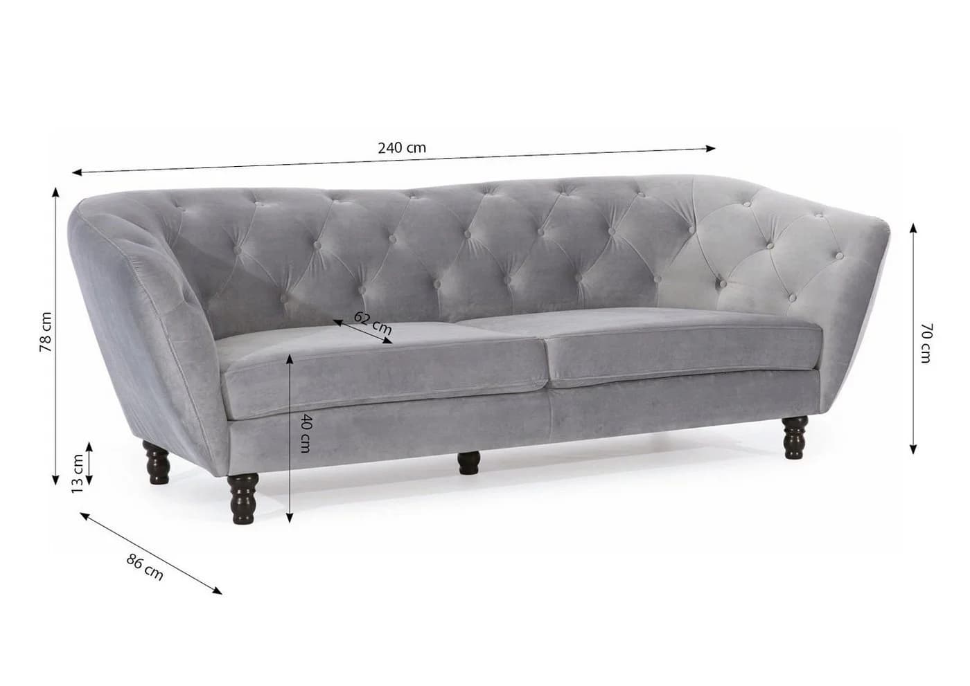 Fun Möbel Sofaset Charlotte 3-2-1 mit Hocker Matt Velvet Braun