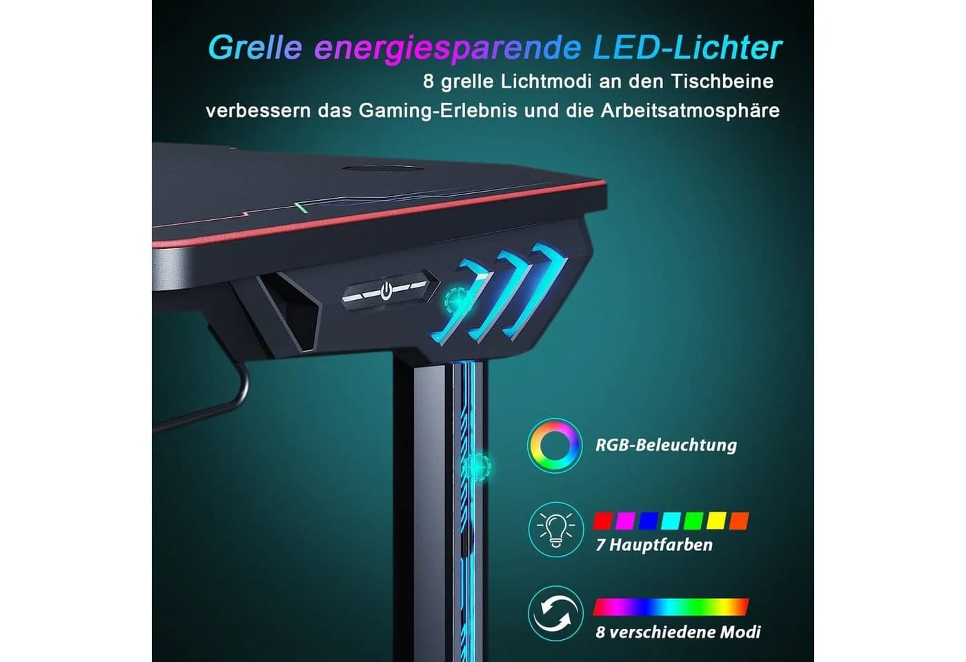 SONNI Gamingtisch 140 cm mit RGB-LED-Beleuchtung