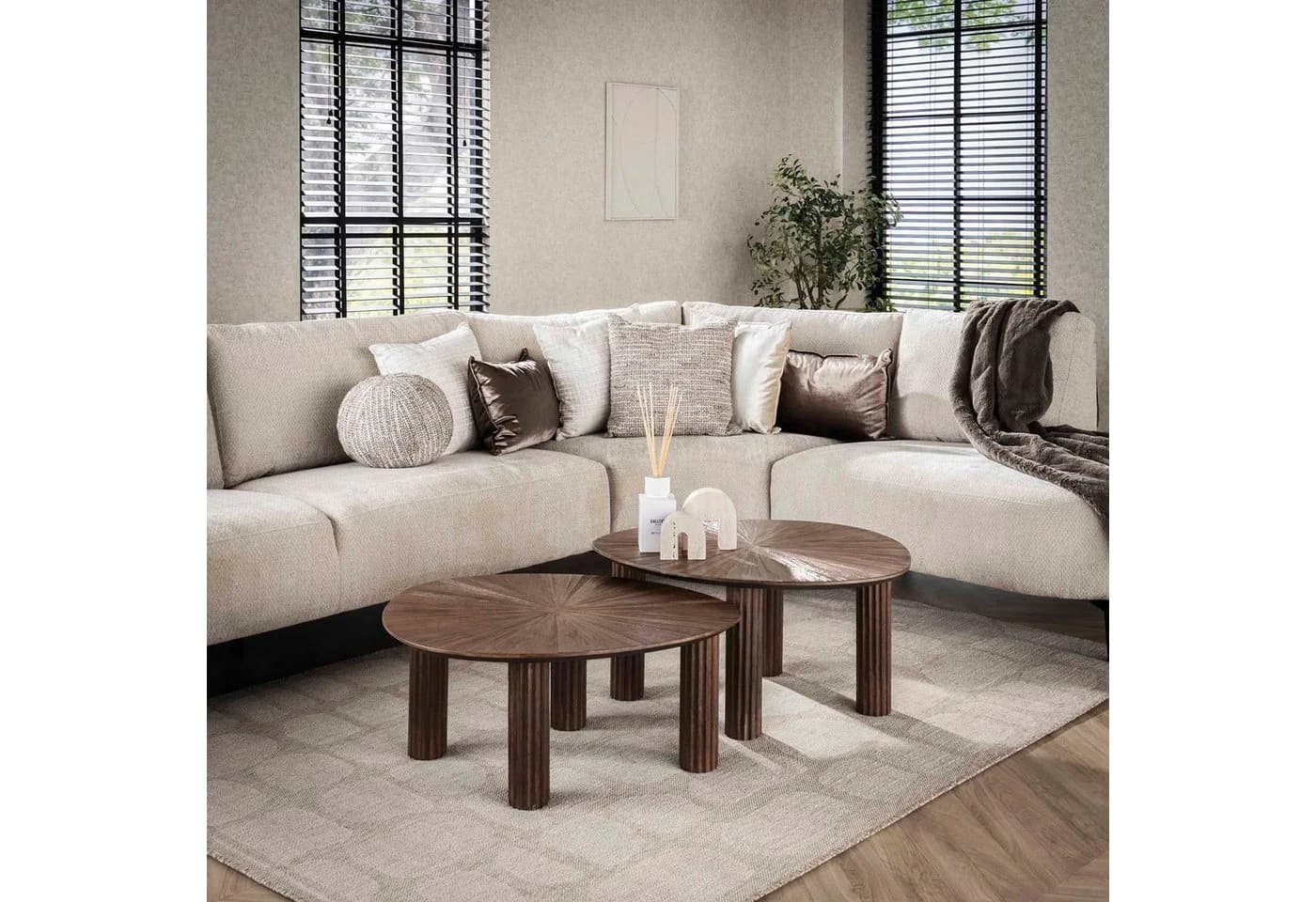 Maison ESTO Couchtisch 2er Set MANU Teakholz dunkelbraun