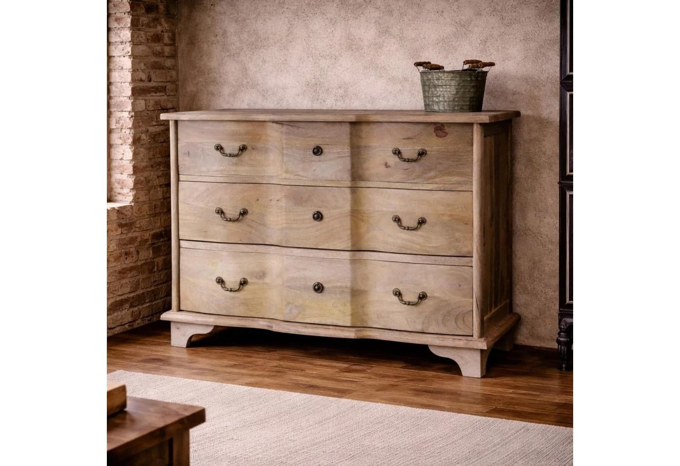 baario Kommode ARZANO braun massiv, Mangoholz Schubladenkommode Antik Design
