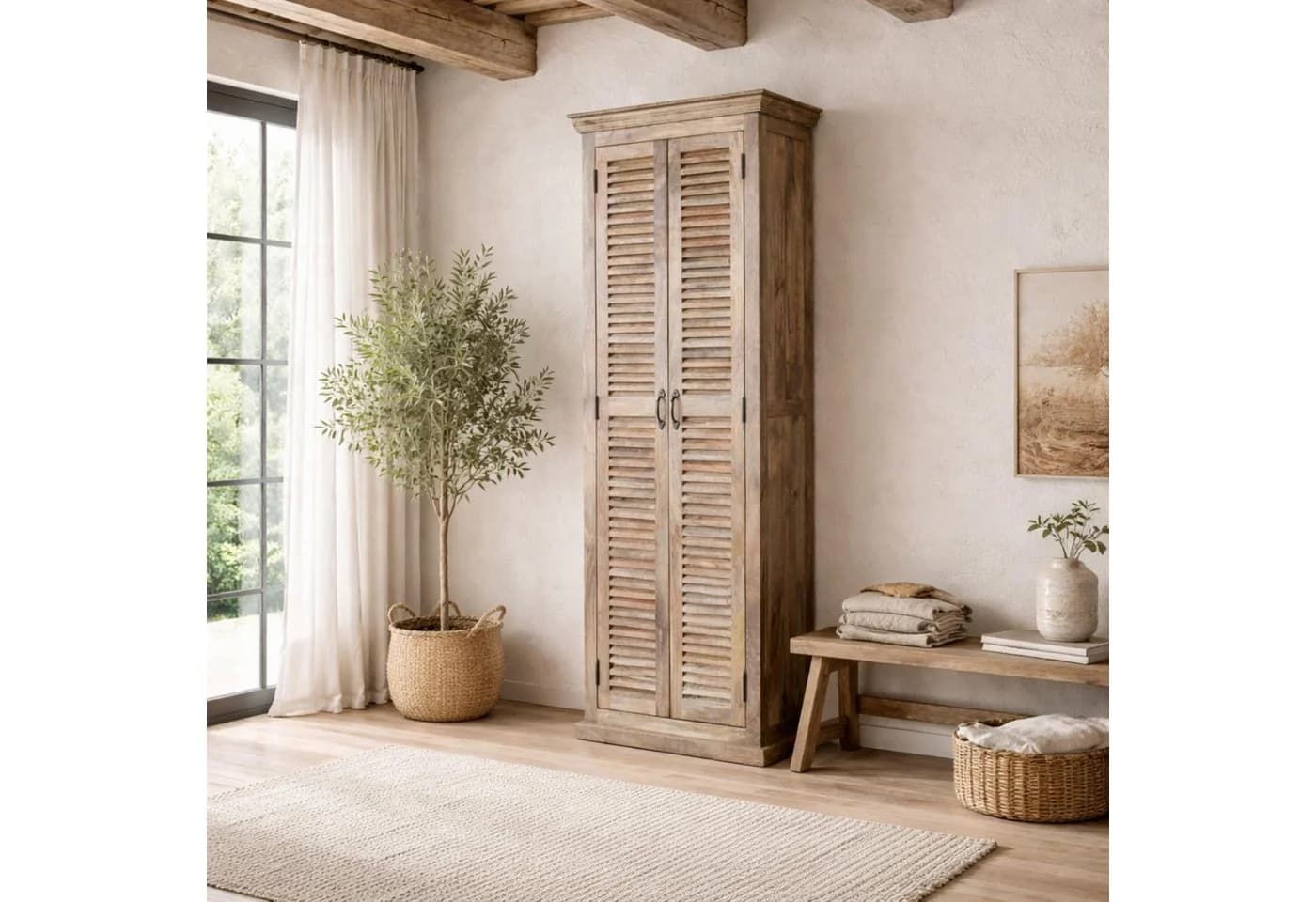 baario Schuhschrank MAREDA massiv Mangoholz antikbraun Shabby