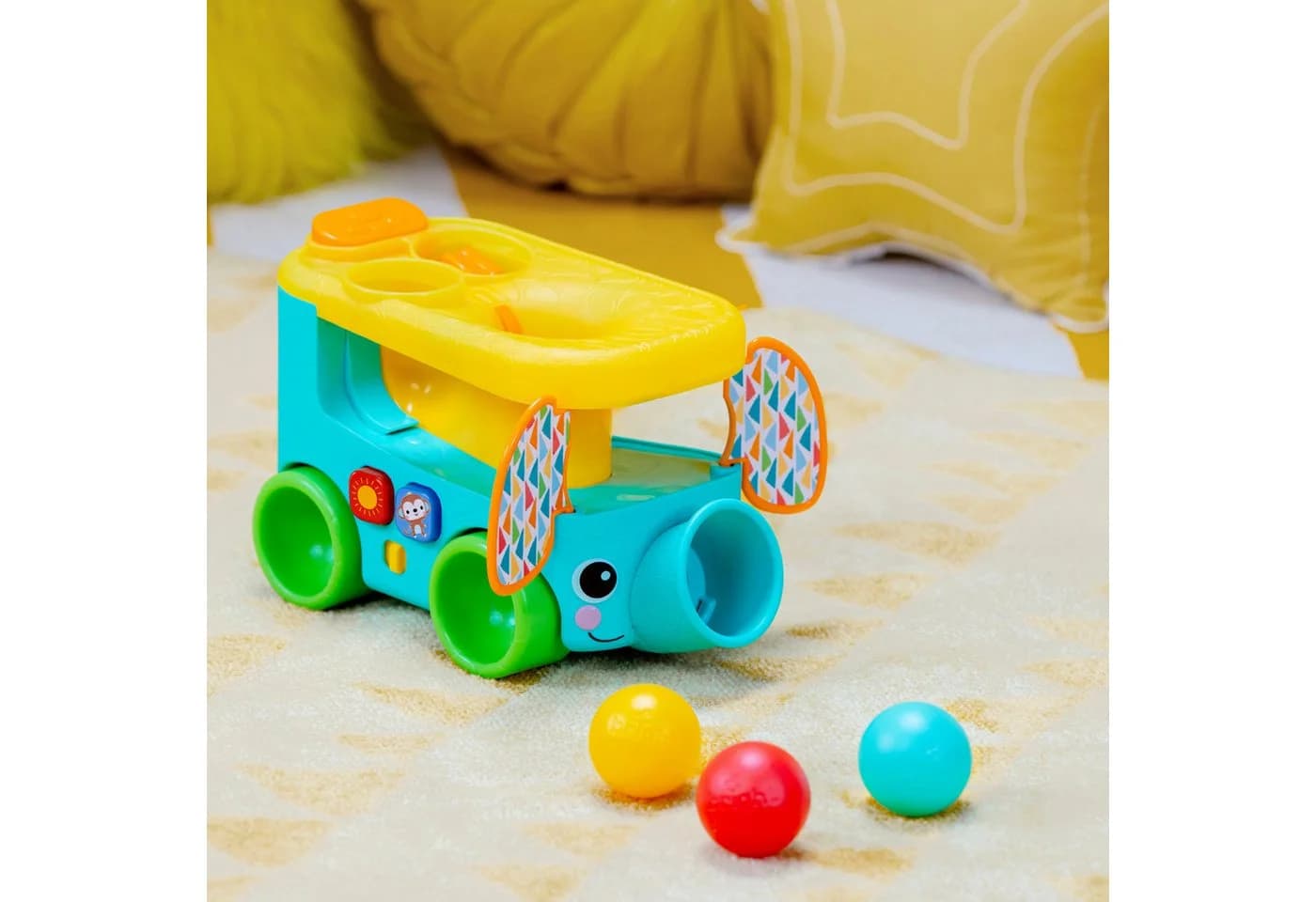 Bright Starts Lernspielzeug Pop & Roll Safari Bus Ball Play Toy mit Licht und Sound