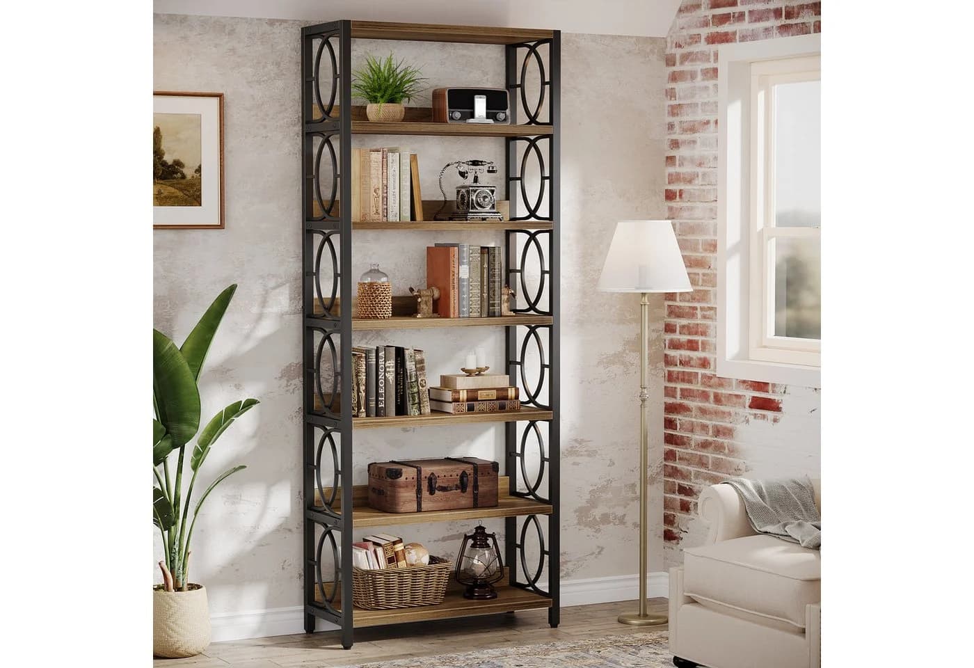 Tribesigns Bücherregal Vintage Standregal 6-Tier Metallrahmen