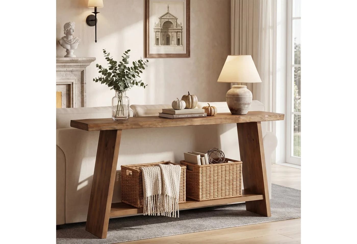Tribesigns Konsolentisch Massivholz 160 cm Braun