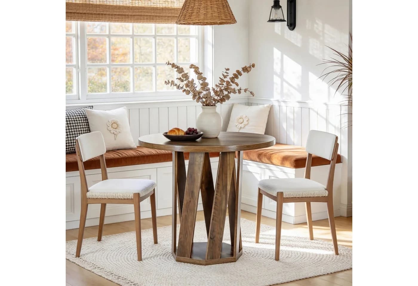 Tribesigns Runder Esstisch 80 cm Rustikaler Landhausstil Braun