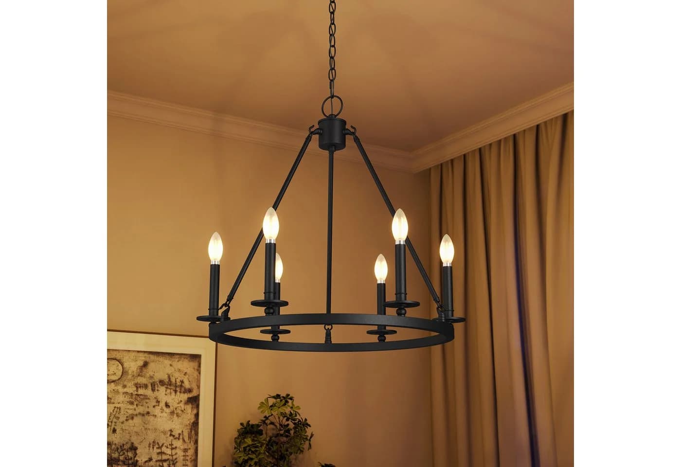 Tribesigns Kronleuchter Vintage 6-flammig Schwarz Metall E14