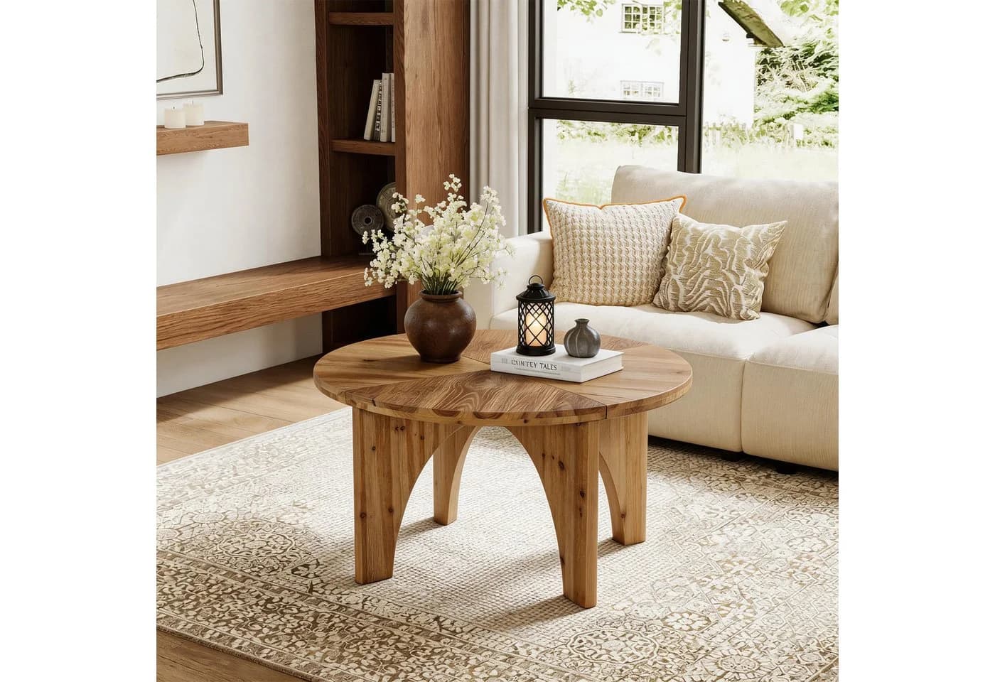 Tribesigns Couchtisch Runde 80 cm Braun Landhausstil