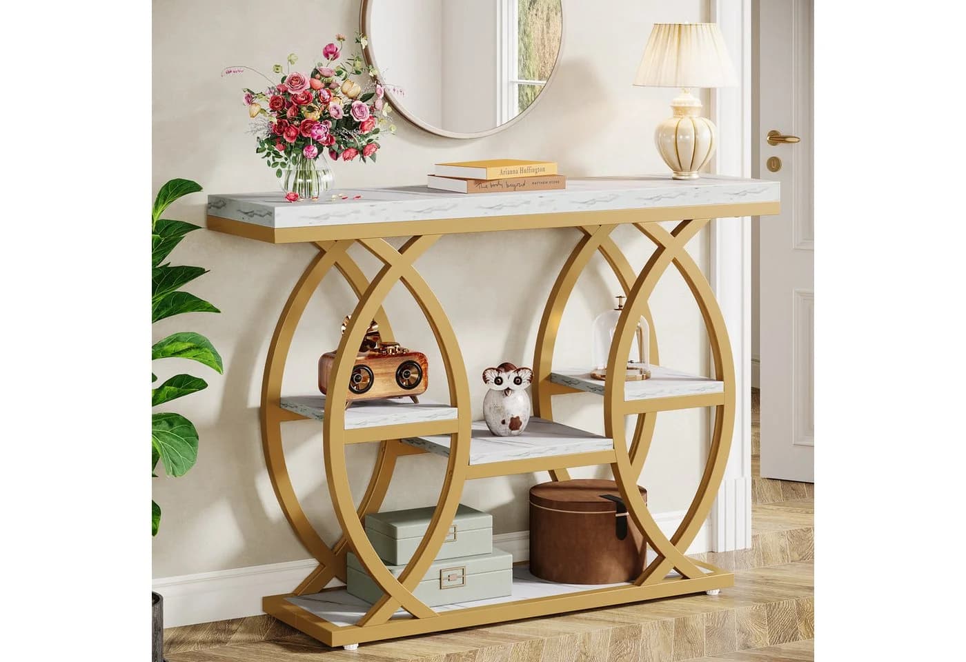 Tribesigns Konsolentisch Schmal 100x30cm Industrieller Flurtisch Weißgold