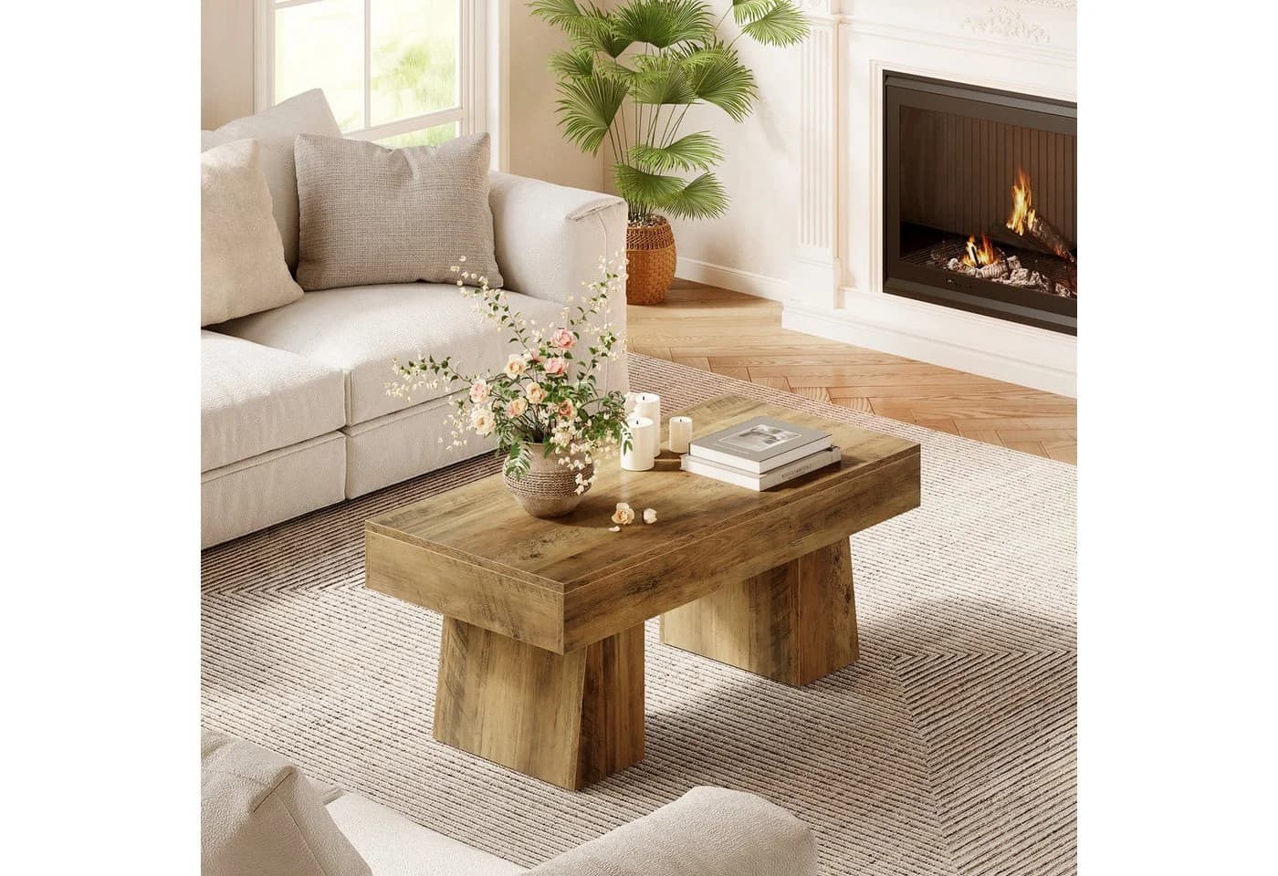 Tribesigns Couchtisch Landhausstil Braun MDF