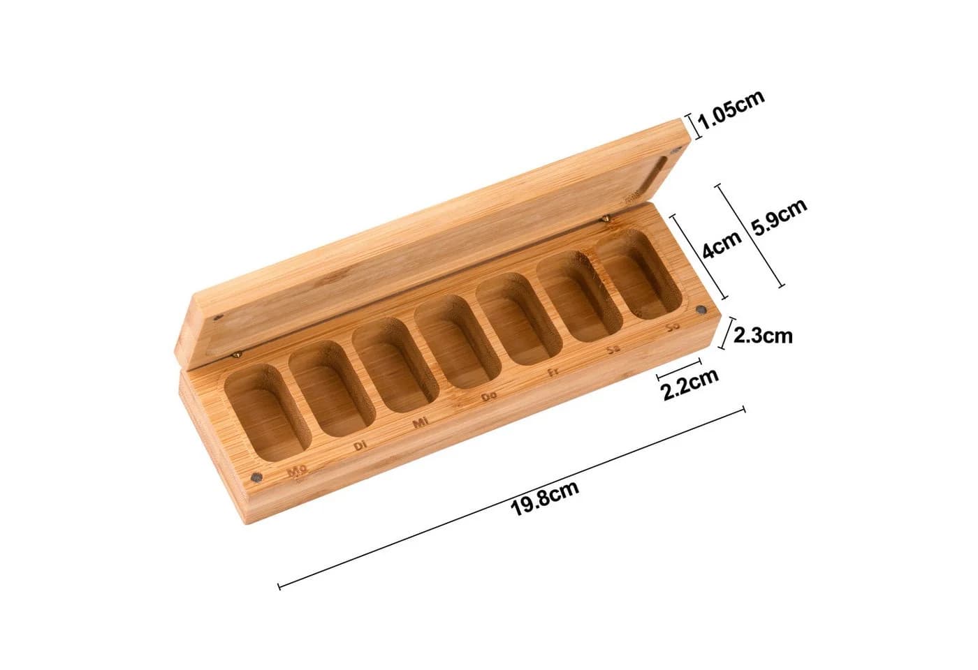 MORRENT Pillendose Tablettenbox 7 Tage Buchenholz