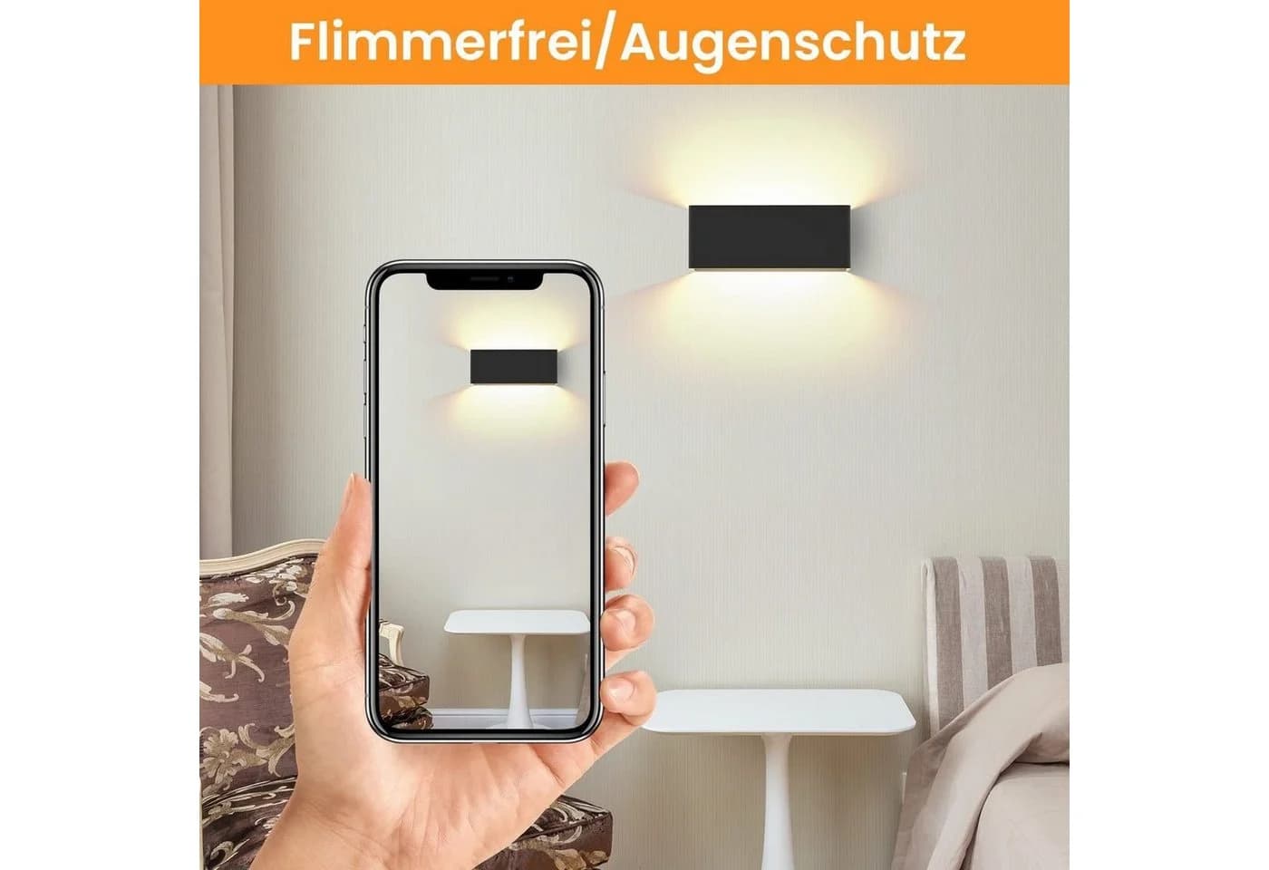 ZMH LED Wandleuchte Schwarz 5W 400lm Metall Außen Innen