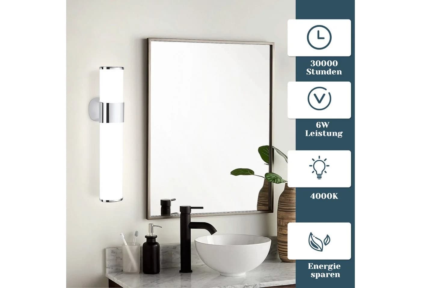 ZMH LED Spiegelleuchte 6W Schwarz/Silber Wandmontage