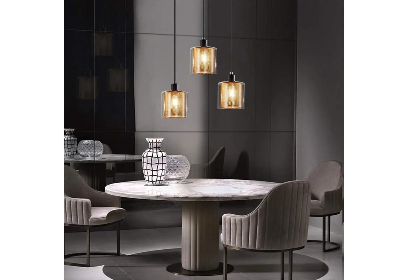 ZMH Pendelleuchte Esszimmer Vintage Pendellampe Doppeltem Schirm Gold