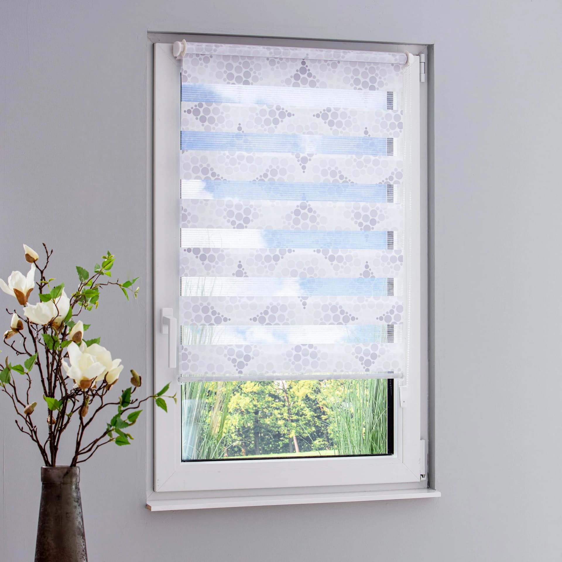 Doppelrollo GARESA Kreise 12 Weiß-Grau Polyester 85x150cm