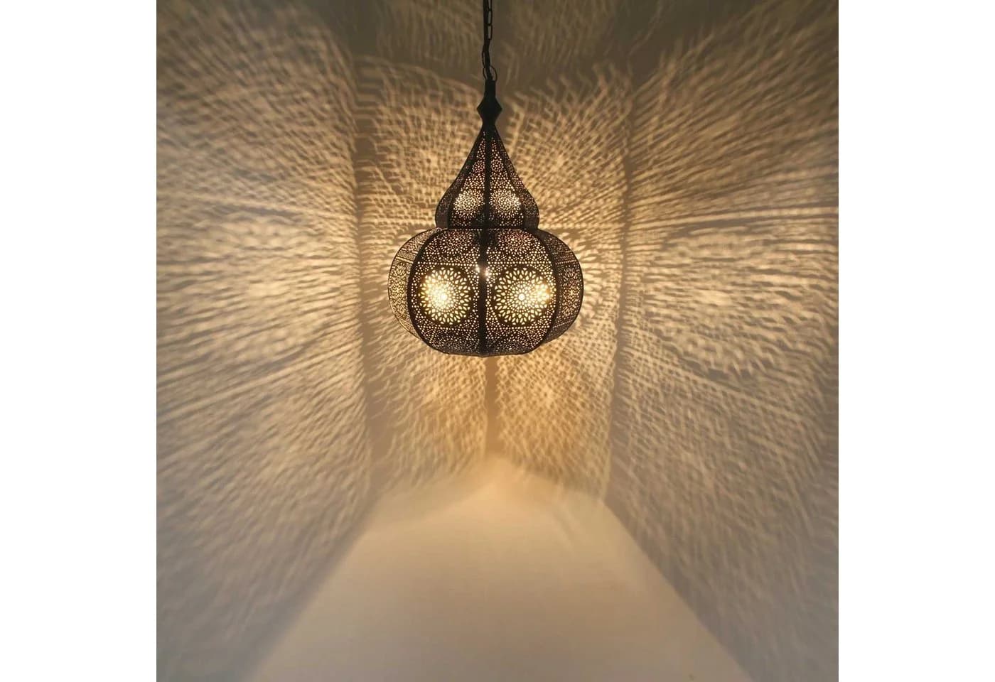 Casa Moro Orientalische Lampe Taza Schwarz Hängeleuchte mit Baldachin & Kette