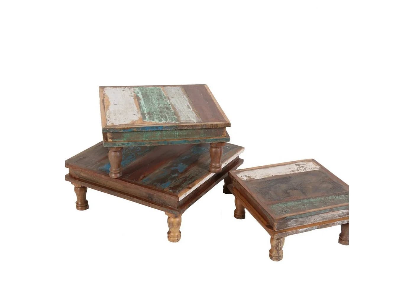 Casa Moro SIERA Beistelltisch 3er Set Shabby Chic Altholz