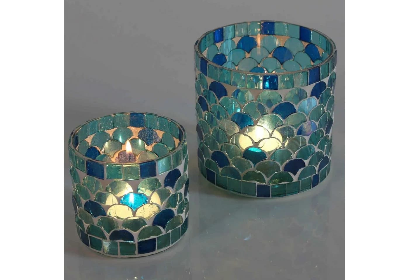 Casa Moro Windlicht Athen Orientalisches Mosaik Hellblau Glas