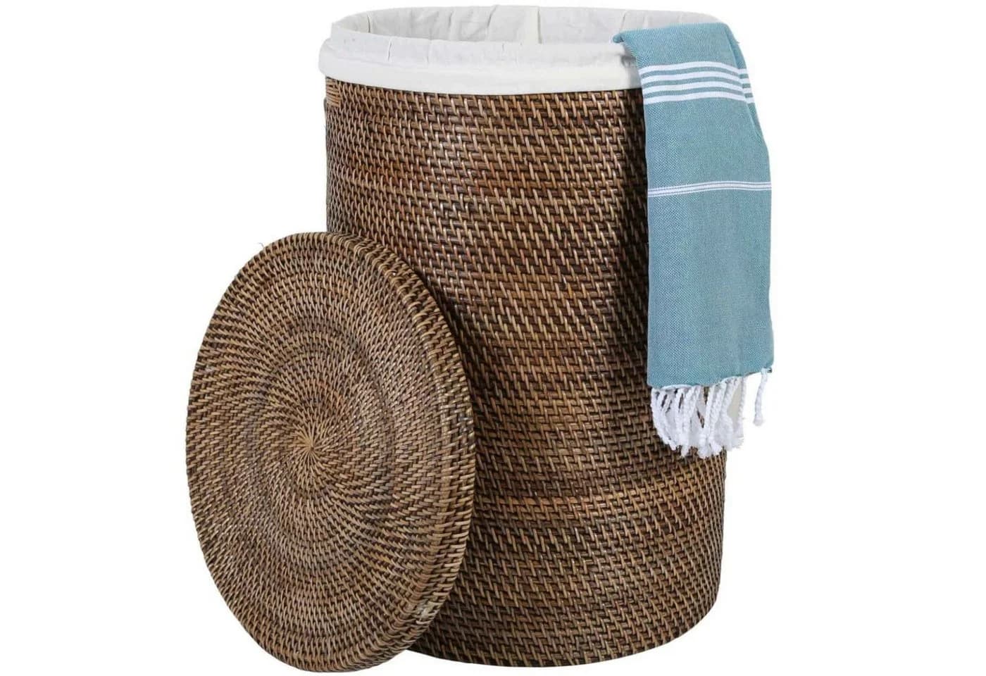 Casa Moro Wäschekorb Cleo Braun Rattan mit Deckel & Innenfutter