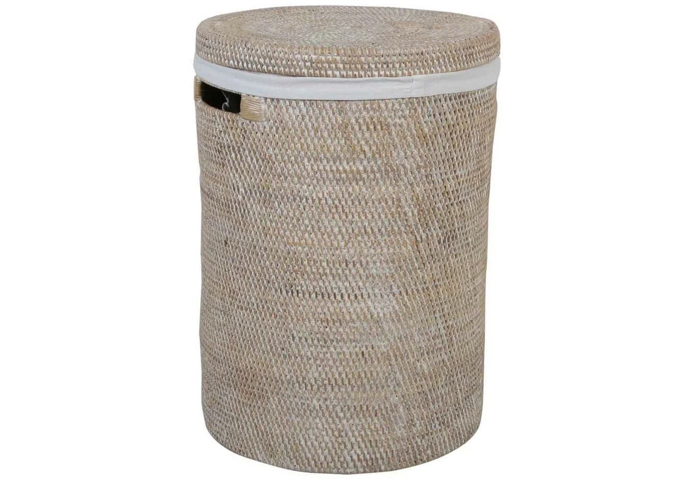 Casa Moro Wäschekorb Cleo Weiß Rattan mit Deckel & Innenfutter