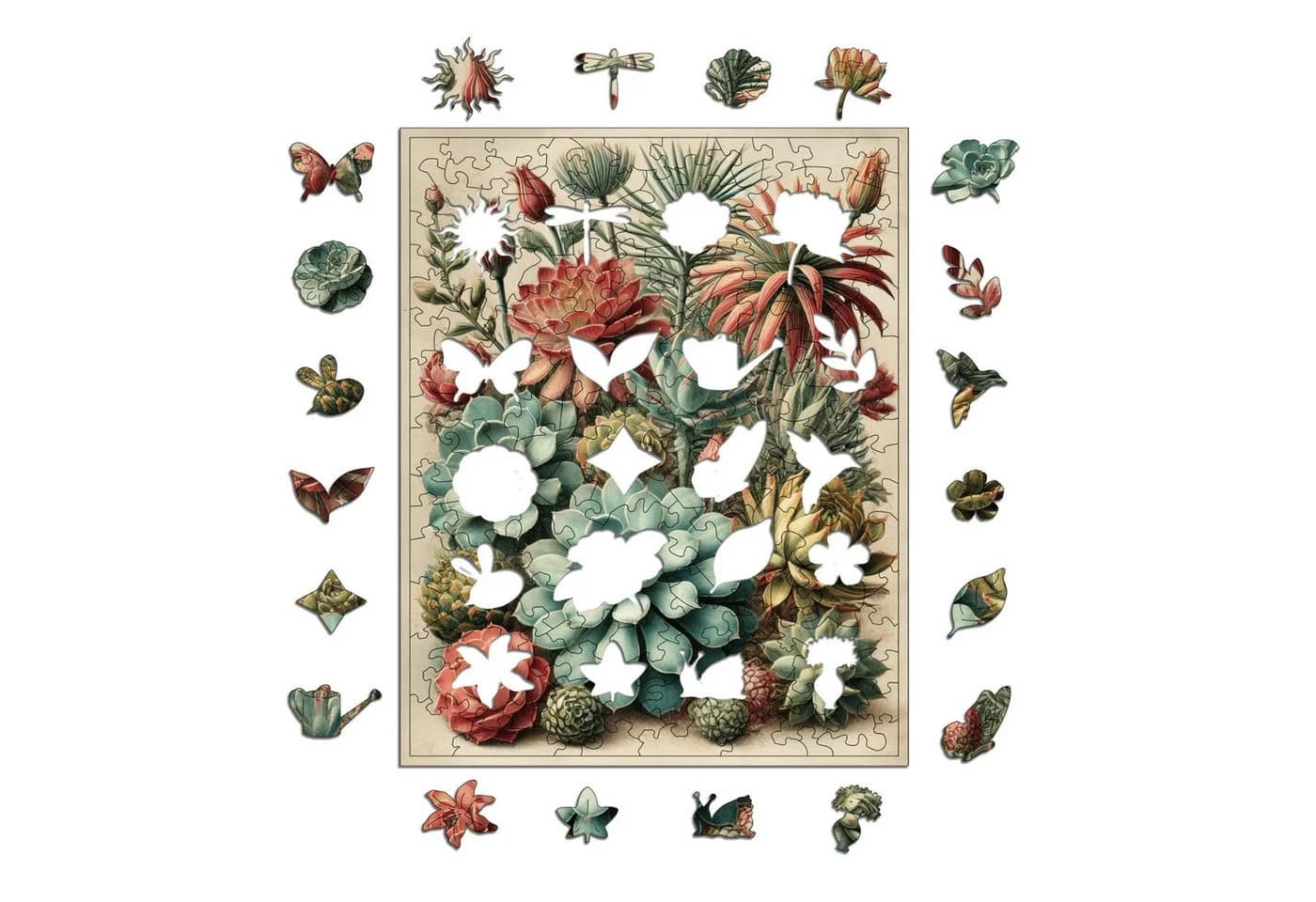 MagicHolz Bunte Sukkulenten Holzpuzzle, 155 Puzzleteile