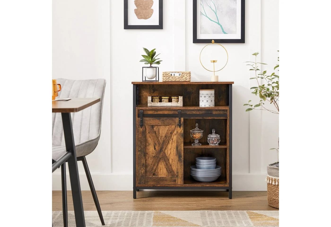 VASAGLE Sideboard Aufbewahrungsschrank Vintagebraun-Schwarz 70 x 30 x 80 cm