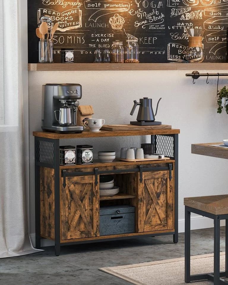VASAGLE Sideboard Vintage Braun Schwarz mit Schiebetüren