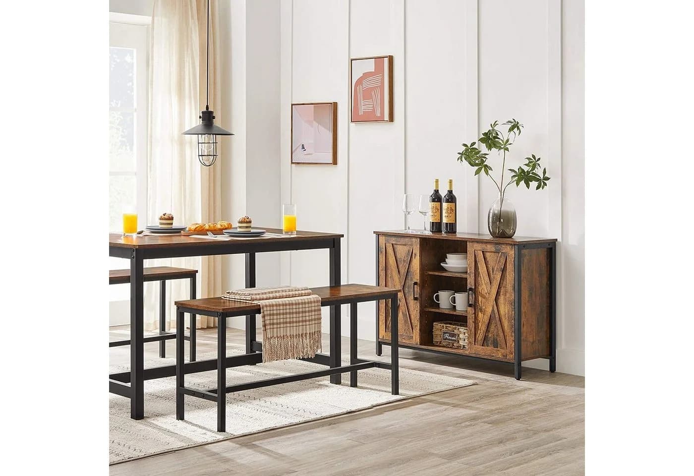 VASAGLE Sideboard Küchenschrank 100 x 35 x 70 cm Vintagebraun-Schwarz