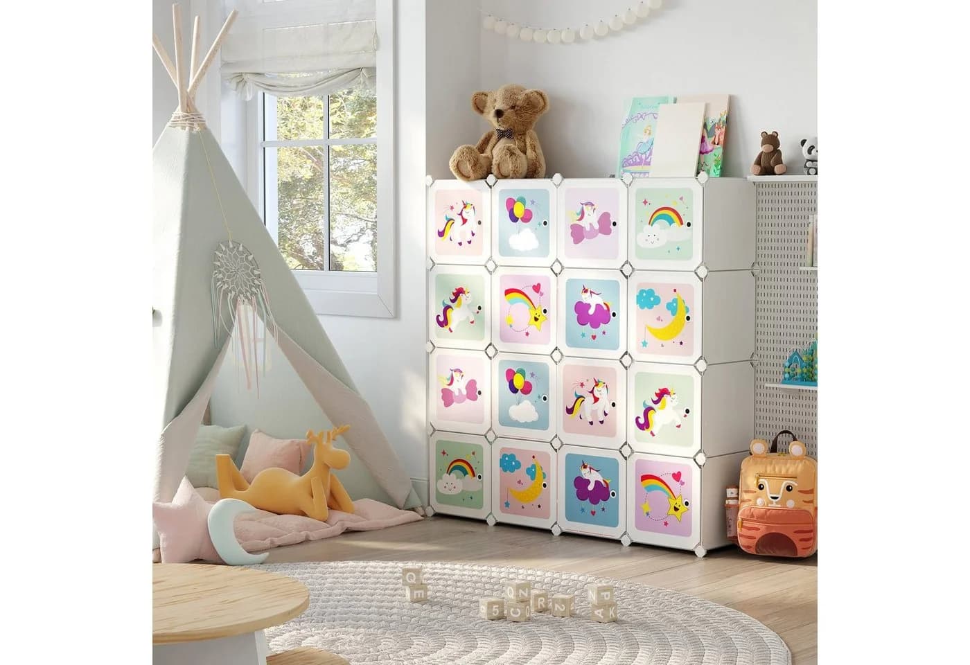 SONGMICS Aufbewahrungsbox Kinderregal 16 Würfel Weiß