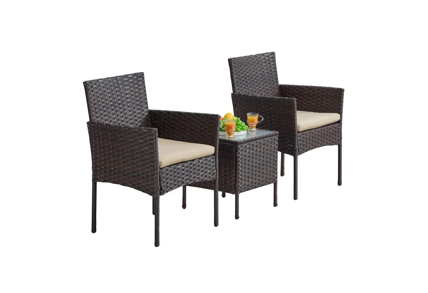 SONGMICS Gartenlounge-Set 3-tlg. 2 Stühle 1 Tisch Braun