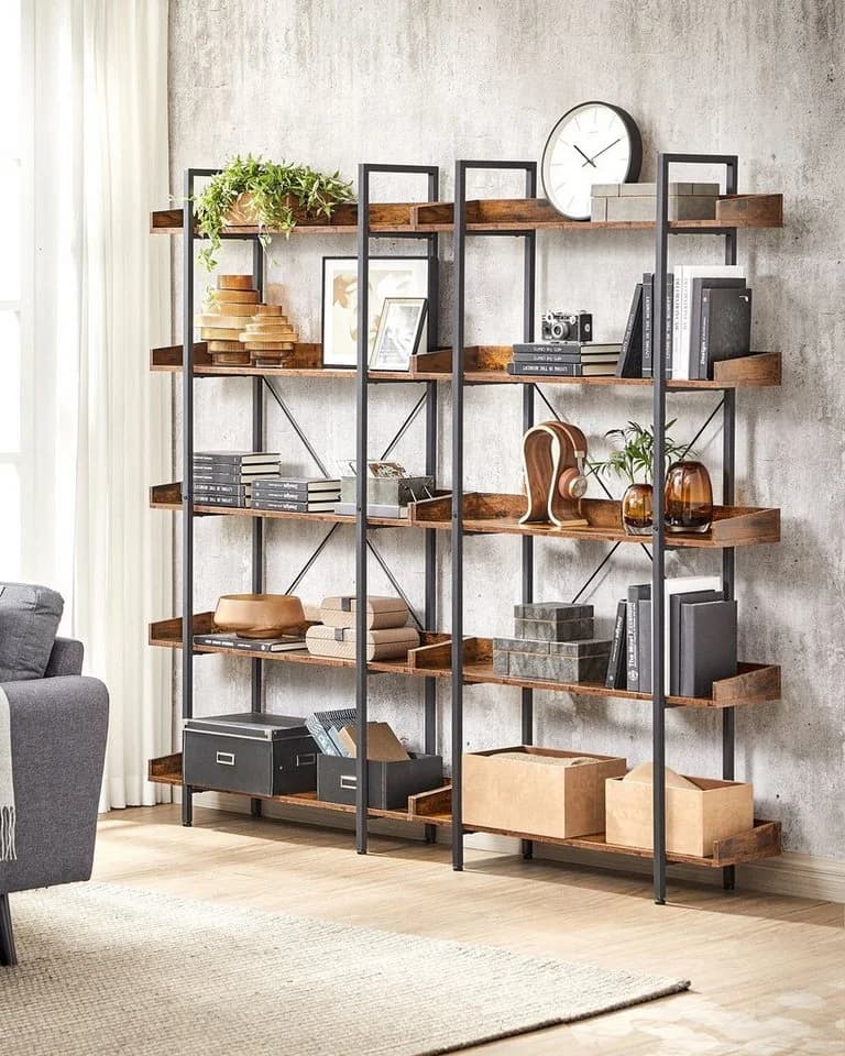 VASAGLE Bücherregal Leiterregal 5 Ebenen Vintagebraun-Schwarz