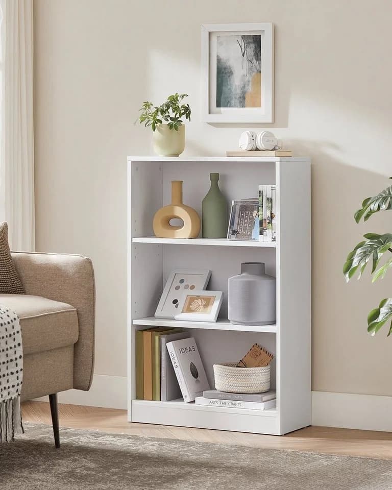 VASAGLE Bücherregal Standregal Raumteilerregal Weiß 93-121,5cm