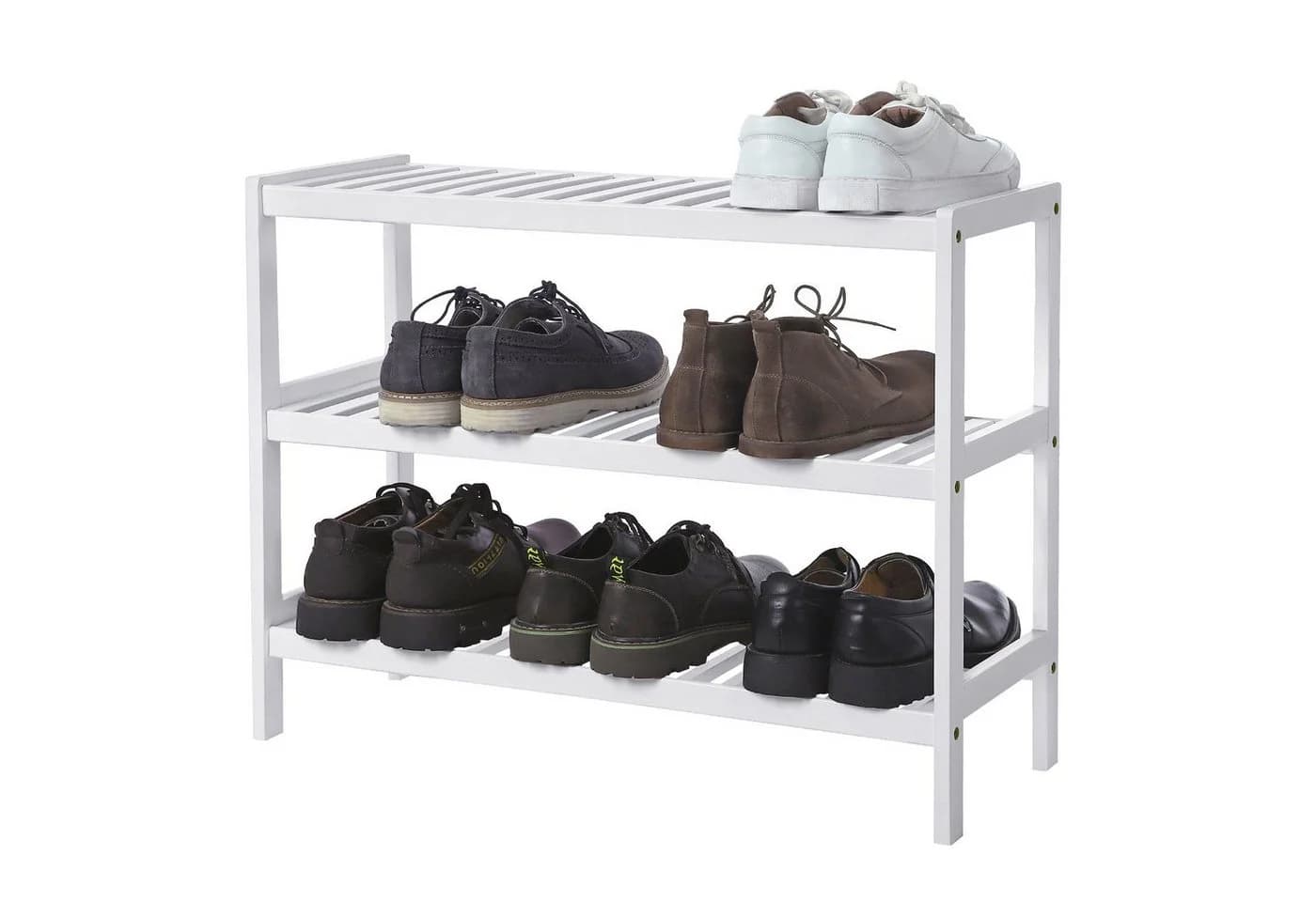 SONGMICS Schuhregal 3 Ebenen Weiß Bambus