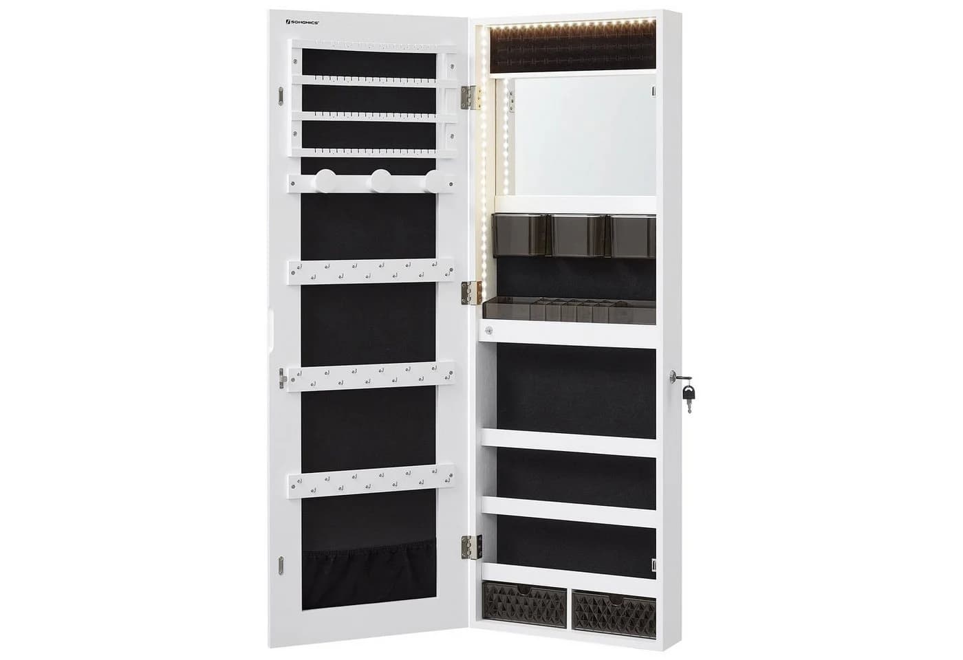 SONGMICS Schmuckschrank Spiegelschrank LED-Beleuchtung Make-up-Spiegel Weiß