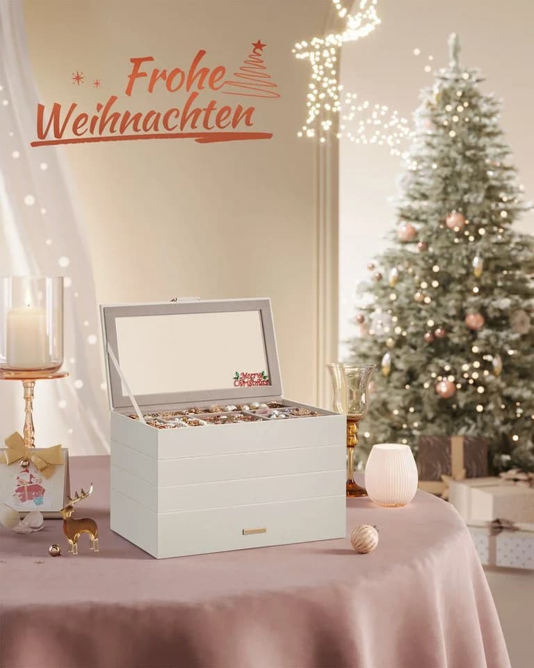 SONGMICS Schmuckkasten 4 Ebenen stapelbar Weiß