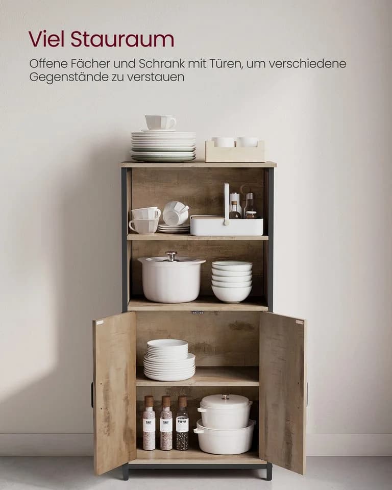VASAGLE Highboard Küchenschrank Vintagebraun-Schwarz Holzspanplatte