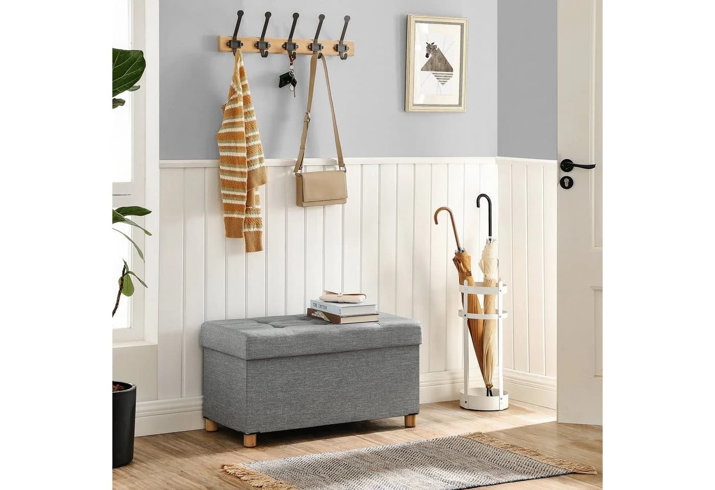 SONGMICS Sitzbank 76/110cm mit Stauraum, klappbare Sitztruhe, Fußbank