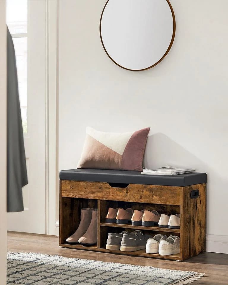 VASAGLE Schuhbank mit Sitzfläche gepolstert 80 x 30 x 44 cm