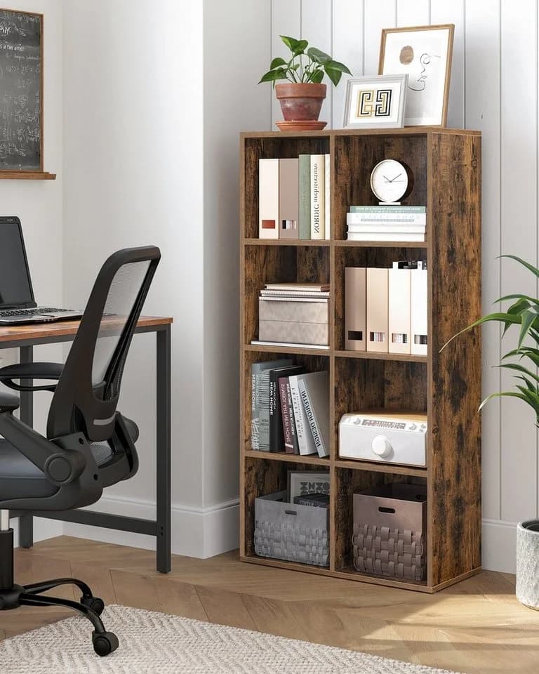 VASAGLE Bücherregal mit 8 Fächern, freistehend, Weiß/Eiche/Braun