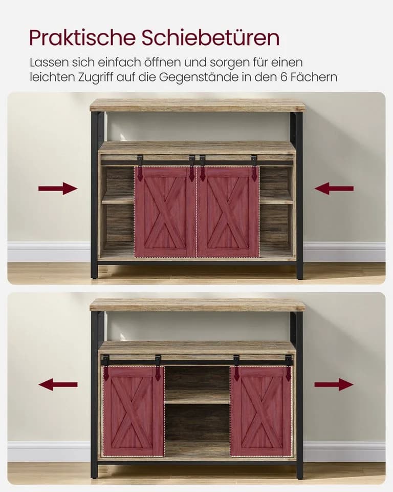 VASAGLE Sideboard Küchenschrank 2 Schiebetüren Türkisbraun 33x100x80 cm