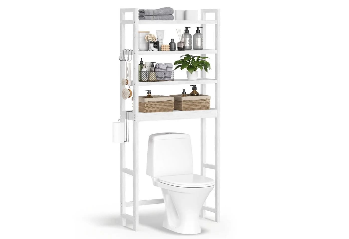 SONGMICS Badregal Toilettenregal Waschmaschinenregal 4-stöckig Wolkenweiß Bambus