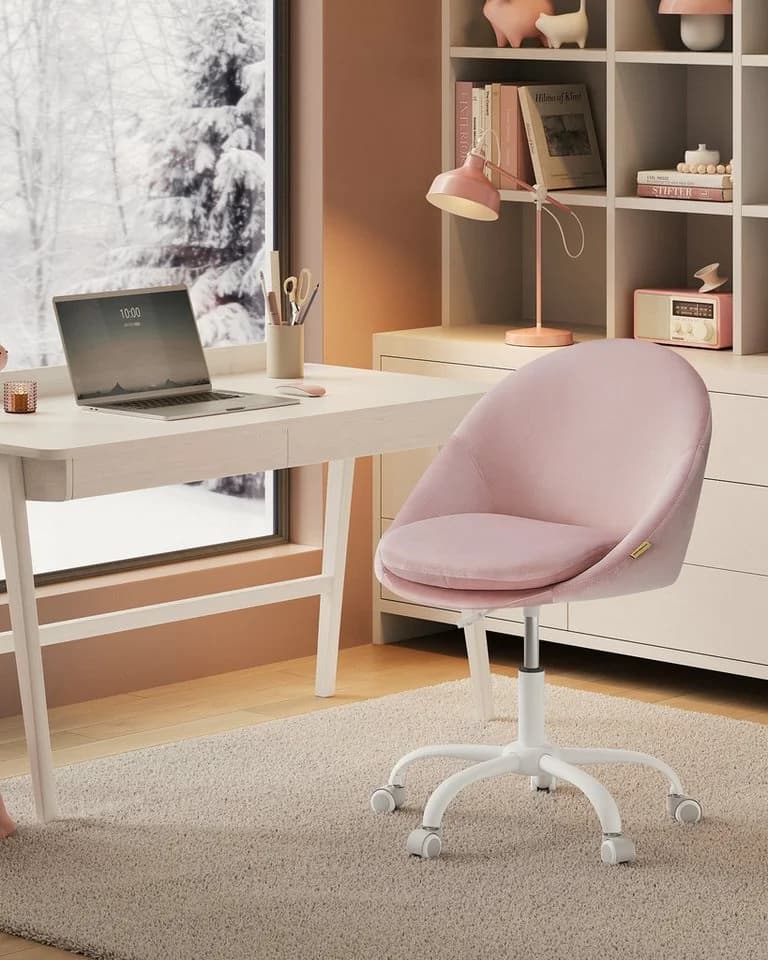 SONGMICS Bürostuhl Pastellrosa Schreibtischstuhl aus Samt für Schminktisch