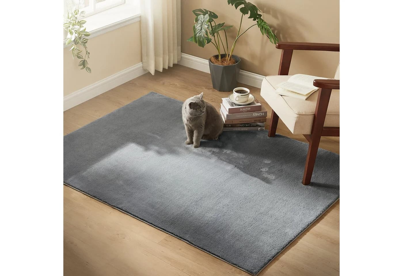 SONGMICS HOME Wohnzimmerteppich Rechteck Rutschfest Maschinenwaschbar Modern Grau