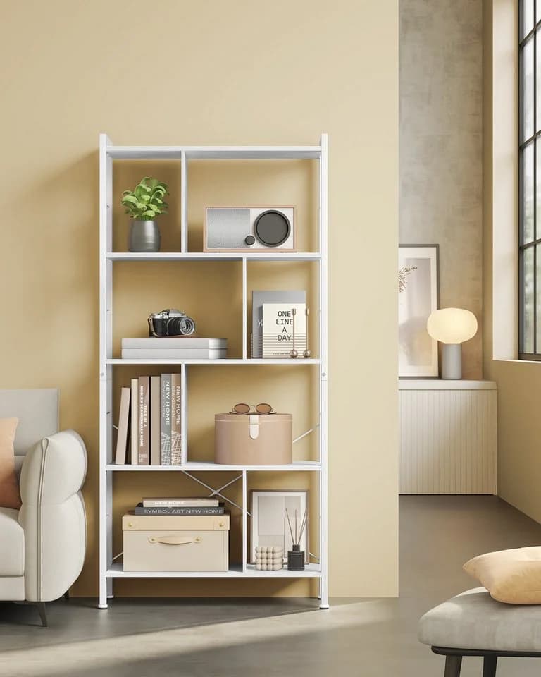 VASAGLE Bücherregal Standregal Weiß Metallgestell