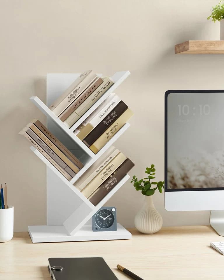 VASAGLE Bücherregal Baumform Standregal 5 Ebenen Eckregal Wolkenweiß