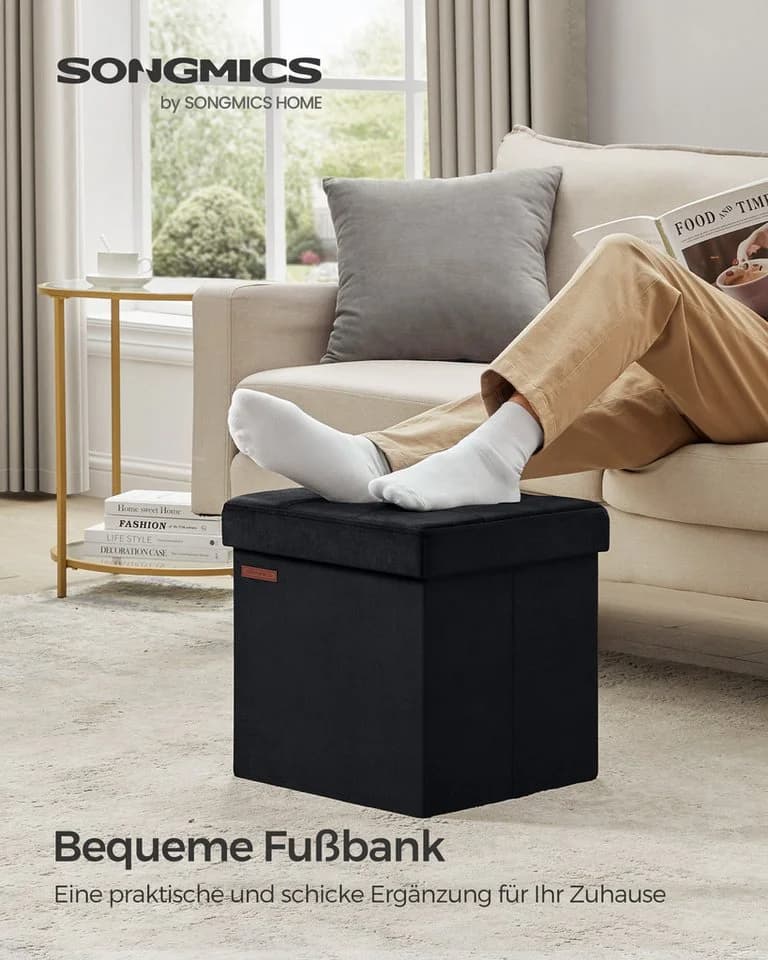 SONGMICS Sitzhocker Sitzbank Aufbewahrungsbox mit Deckel, bis 300 kg belastbar