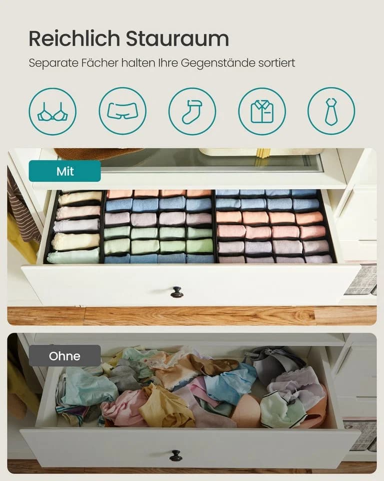 SONGMICS Aufbewahrungsbox Schubladen-Organizer 8er Set Grau Stoffboxen