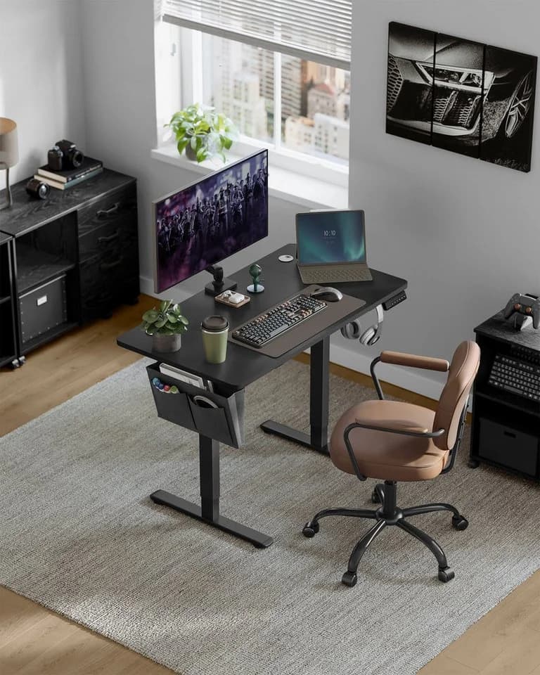 SONGMICS Schreibtisch Höhenverstellbarer elektrisch, 120 cm, Memory-Funktion für 4 Höhen, mit Stoff-Organizer