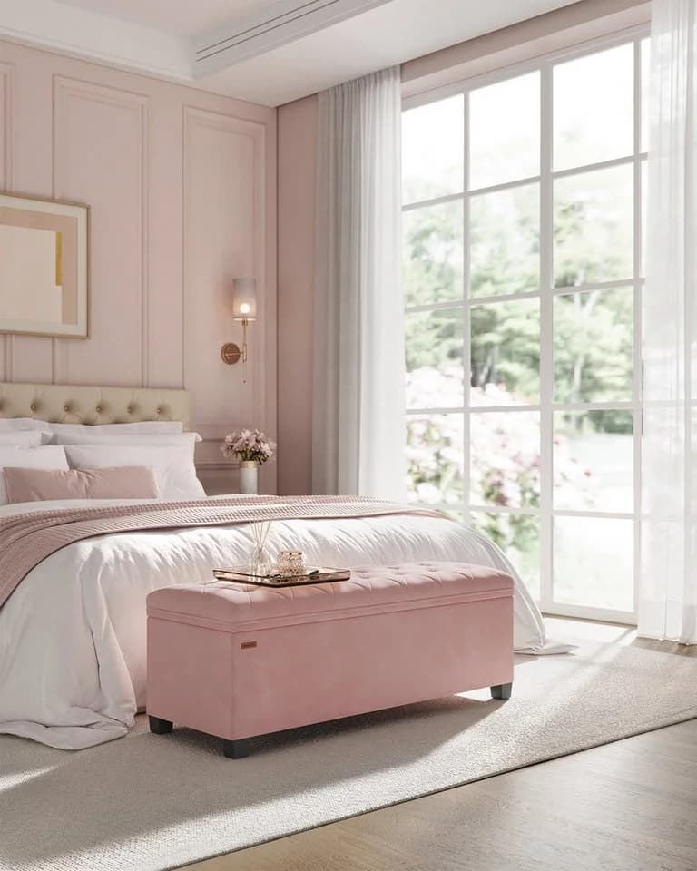 SONGMICS Sitzbank Pastellrosa MDF Samt