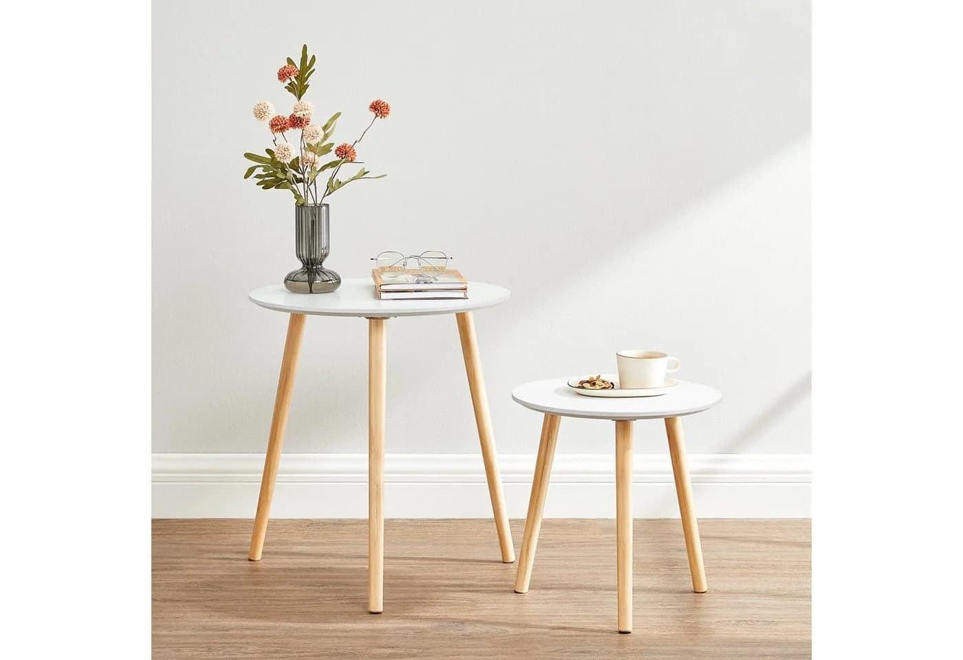 VASAGLE Beistelltisch rund 2er Set Ø 45/35cm Massivholz