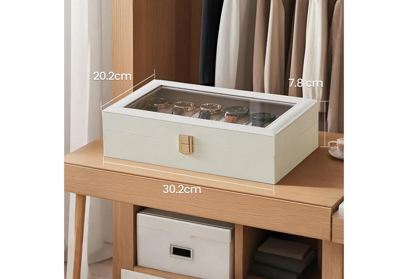 SONGMICS Uhrenbox Schwarz Glasdeckel Samtfutter